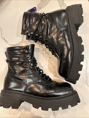 Eytys Black Leather Lug-Platform Lace-Up Boots “Michigan” men’s 11 military